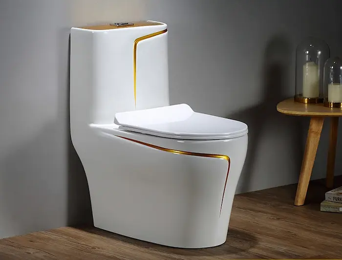 عکس توالت فرنگی طلایی و سفید رنگ 15261531